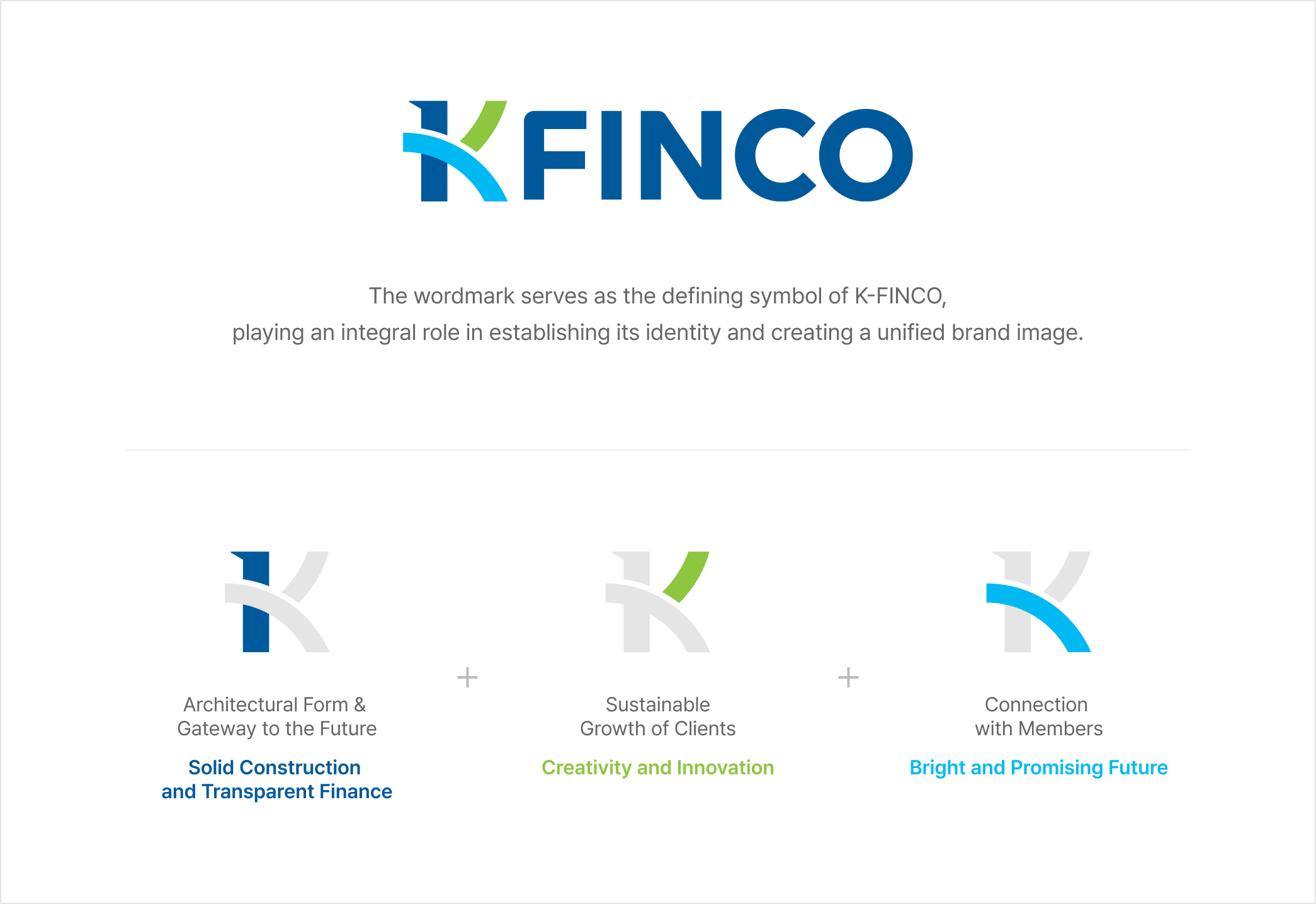 The wordmark serves as the defining symbol of K-FINCO,
playing an integral role in establishing its identity and creating a unified brand image.